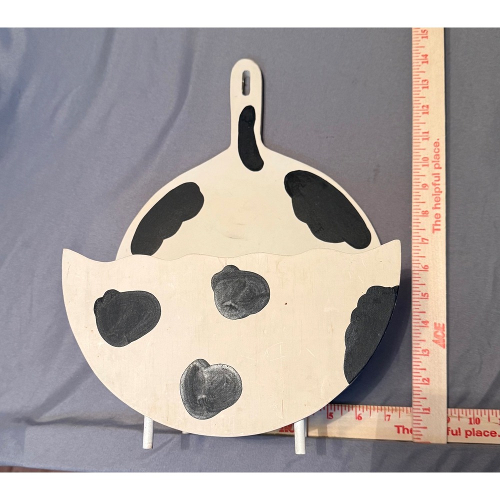 Vintage Hand Painted Cow Print Wooden Wall Pocket Mail Holder Farmhouse Decor